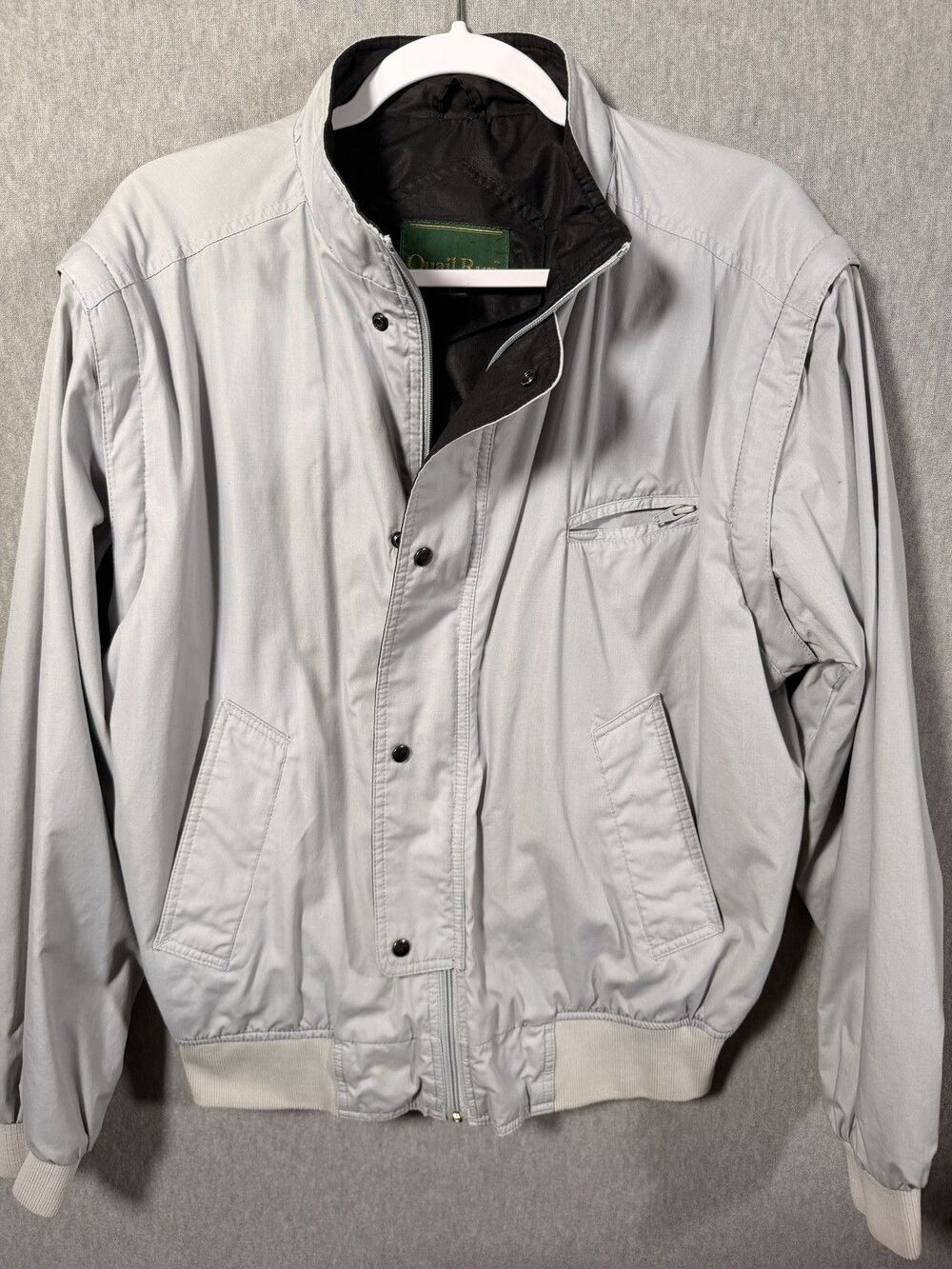 Quail Run Men's Size L Light Gray Full Zip Bomber Jacket Made in Korea